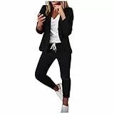 Hosenanzug Damen Elegant Business Anzug Set 2-teilig Slim fit Blazer Hose Outfit Casual Sportlich Freizeitanzug Mode Revers Longblazer Lang Hosen Tracksuit Baumwolle Streetwear Hosenanzüge Sets