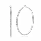 SENTERIA Creolen Silber 925 Damen Hypoallergene Funkelnde Silber Strass Creolen Leichte Ohrringe Silber Groß mit Kubischem Zirkonia 50MM