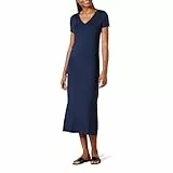 Amazon Essentials Damen Kurzärmliges, mittellanges Jersey-Kleid mit V-Ausschnitt, Marineblau, XL