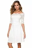 Atnlewhi Damen Vintage Spitze Floral Schulterfrei Elegant Swing Kleider A-Linie Minikleid für Party Cocktail Hochzeit, Swing-Weiß, Mittel