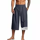 LCpddajlspig Taro Hose, Japanische Hose Taro Herren Japanese Pants Traditionelle Leinen Japan Komforthose Baggy 7/8 Hosen Kimono Gerades Bein Leinenhose Kordelzug Sommerhose Große Größe Dunkelblau XL