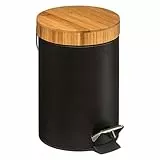 5five – Naturéo Schwarzer 3-Liter-Treteimer – Metall, Bambusdeckel, herausnehmbarer Eimer – Für Badezimmer, Toilette, Büro