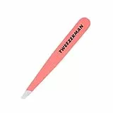 TWEEZERMAN Pinzette Mini Version mit Handgefeilter Abgeschrägter Spitze zum Augenbrauenzupfen, Geranium, Coral
