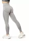 Bellivalini Sport Leggings Damen High Waist Push Up Scrunch Fitness Seamless Figurformend BLV50-254 (Hellgrau Melange, S)