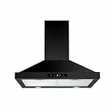 FIREGAS Dunstabzugshaube 60 cm, Schwarz Edelstahl Wandhaube mit Touch-Steuerung LED Beleuchtung, Umluft und Abluft Dunstabzug mit Energieklasse A, 335 m³/h, 3 Stufen, Schwarz Dunstabzug