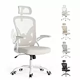 Farini Ergonomischer Stuhl mit Armlehne Büro Schreibtischstuhl mit Rollen Bequemer Home Office Stuhl, Weiß