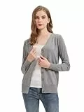 Avondii Strickjacke Damen Kurz Strick Cardigan V-Ausschnitt,Elegante Leichte Frauen Herbst Freizeit Langarm Cardigan mit Knöpfen （M-Hellgrau）