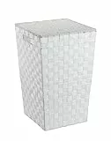 WENKO Wäschetruhe Mod. Adria Square, Wäschesammler mit Deckel, 48 Liter Füllmenge, 33 x 53 x 33 cm, aus weißem Kunststoff-Geflecht