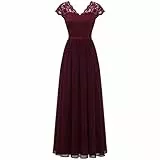 MICKURY Kleider Damen Langarm Knielang Partykleid Damen Damen Kleider Elegant Knielang Hochzeit Ordentliche Kleider Schwarz Langes Abendkleid Sexy Kleider Festlich Damen Glitzer(1-Wein,L)