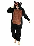 dressfan Unisex Erwachsene Flauschig Süßer Schwarz Bär Onesie Pyjama Kostüm,Shu Velveteen Bär Schlafanzug Halloween Karneval Kostüm Weihnachtsgeschenke für Damen & Herren,XL
