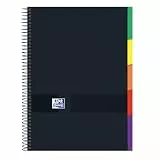 Oxford, Notizbuch, A4, kariert, 5 x 5, extra fester Einband, 100 mikroperforierte Blätter, 5 Registerkarten, Schwarz