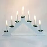 Lewondr Kerzenleuchter Weihnachten, Dekorativ LED Bogen Weihnachten Holz Weihnachtslichter Fensterbank mit 7 Kerzenlichtern Flammenlos Kerzenbrücke Schwibbogen für Advent Innen, USB-Betrieben, Weiß