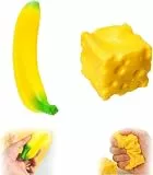 2 Stück Squishy Fidget Toys in Banane und Käseform, Squishy Stressball Anti Stress Sensorisches Squeeze Spielzeug, Ideal als Bürodekoration Geeignet