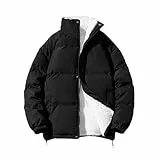 UHouse Herren Winterjacke ohne Kapuze Steppjacke Sportlich Blouson Jacke Bequeme Puffer Jacke Sportlich Oversized Mode Hemdjacke Lässig Daunenmantel Schwarz L