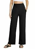 WILLIT Yogahose Damen Weites Bein Sporthose Hohe Taille Yoga Hosen Bauchkontrolle Schlaghose Freizeithose Frauen Jogginghose mit Taschen 28' Schwarz L