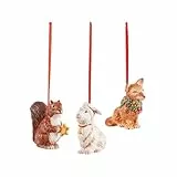 Villeroy und Boch - Nostalgic Ornaments Ornamente Waldtiere, 3tlg., putziges Dekoranhänger-Set aus Hartporzellan für den Christbaum, bunt, 6 x 7 cm