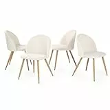 Homy Casa Esszimmerstühle, Chenille-Stoff, Küchenstuhl mit Metallbeinen, Schlafzimmer, Wohnzimmer, Eiche, Beige, 4 Stück