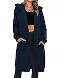 Tuopuda Damen Lange Kapuzenpullover mit Reißverschluss Hoodie Jacke Langarm Herbst Winter Pulli Sweatjacke Sweatshirts Kapuzenpullover Streetwear Strickjacke mit Taschen(Marineblau,XL)