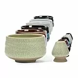 TEANAGOO Chawan Matcha Tea Bowl und Matcha Whisk Ruhe, Chasenhalter, MB-6, 18 Unzen / 510 ml, mattes hellgrün mit schwarzer Naht, 2 Stketten/Kisten.