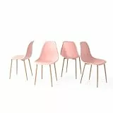 Homy Casa Esszimmerstühle, skandinavischer PP, rosa Akzent, mit Metallbeinen, für Küche, Esszimmer, Wohnzimmer, Schlafzimmer, Rosa, 4 Stück