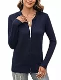 Aottori Strickjacke Damen Kurz Cardigan mit Kapuze Reißverschluss Langarm Kapuzenpullover Herbst Winter Jacke Elegant Casual Strickcardigan Pullover Outerwear Strickmantel Marine L