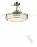 CJOY Deckenventilator Einziehbar, 107cm Deckenventilator mit Beleuchtung und Fernbedienung Leise, 6 Geschwindigkeiten, Speicher 3CCT, LED Dimmbar, 3 Lüfterblätter, Zeitschaltuhr Schlafzimmer