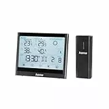 Hama Wetterstation Funk mit Außensensor (Thermometer, Hygrometer, Wettervorhersage m. Symbolen, DCF Funkuhr, Wecker, Mondphasen, bis zu 3 Außensensoren, Touch Sensoren inkl. Batterien) schwarz