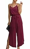 ASOMI Jumpsuit Damen Sommer Lang: Sexy Cocktail Elegant Mode Gürtel Overall Hochzeit Hawaii Urlaub Strand V-Ausschnitt Hosenanzug Business Baggy Festlich Spaghettiträger Outfit 84Rotwein S