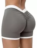 STARBILD Sport Shorts Damen V Back Scrunch, Sommer Leggings Kurz Push Up Booty Lifting, Blickdicht Workout Hose Hotpants Sexy für Gym Fitness Yoga, V-Shape Mit Weißem Besatz - Grau M