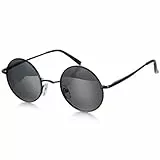Aroncent Herren Damen Sonnenbrille, Retro Rund Kreis Strahlenschutz Polarisierte Sonnenbrille, Vollrand Sonnenbrille, Schwarz