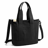 Shengxi Canvas Tasche damen, Große Kapazität Handtasche Canvas mit Reißverschluss, Multifunktion Lässig Handtasche geeignet für den Alltag Büro Schule Reisen und Einkaufen, Schwarz
