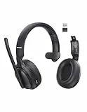 TECKNET Wireless Headset, V5.4 Bluetooth Headset mit Mikrofon, Mono/Stereo 2-in-1, 65+ Std. Akku, Over-Ear Headset mit USB-A Empfänger, Kabellos Kopfhörer Für Büro/Trucker/Fernarbeit/Callcenter