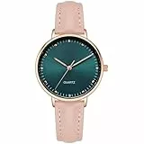 NUOVO Damenuhren Einfache Elegante Quarz Frauen Armbanduhr Blaues Zifferblatt Roségold Gehäuse Rosa Lederarmband Uhr für Damen wasserdichte Armbanduhr