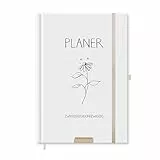 Eine der Guten Terminkalender A5 - Kalender 2026, Wochenplaner & Notizbuch, Hardcover Taschenkalender Terminplaner, leicht & übersichtlich, Weiß mit Blume, klimaneutral, FSC Papier