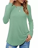 PLOKNRD Langarmshirt Damen - Herbst Rundhals Langarm Oberteile Elegant T-Shirt Tunika Tops (Celadongrün,M)