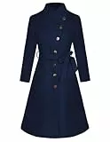 GRACE KARIN Damen Trenchcoat Jacken Klassischer Elegant Revers Mäntel mit Verstellbare Gürtel Dunkelblau L