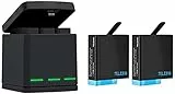 TELESIN Akku Ladegerät Kit für Go Pro Hero 8 Black Hero 7 Hero 6 Hero 5 Triple Charger & Batterie Aufbewahrungsbox Anzug 3-Kanal-Ladegerät mit 2 wiederaufladbaren Lithium-Ionen-Batterien für Go Pro