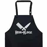 EXPRESS-STICKEREI BBQ Grillschürze - Lustige Kochschürze für Grillfans - Verstellbare Latzschürze für Männer/Frauen - Küchenschürze mit Spruch Herr der Klinge