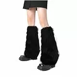 XEPST Damen Kunstpelz Beinwärmer Plüsch Beinwärmer, Mädchen Furry Fuzzy Beinwärmer Stulpen Damen für Winterwärmer Karneval Halloween Fasching Mottoparty Verkleidung, Schwarz