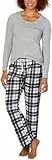 Calvin Klein 2-teiliges Fleece-Pyjama-Set für Damen, Graues Schottenkaro, XL