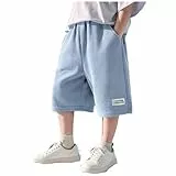 XINYUNZU Shorts Jungen Sommer Jogginghose Kurz Baggy Kurze Hose Casual Sportshorts Einfarbig Sommershorts Leicht Mode Outdoor Kurze Hosen für Kinder und Teenager Hellblau 9-10 Jahre