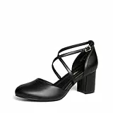 DREAM PAIRS Damen Pumps mit verstellbarem Schnallenverschluss, Blockabsatz Elegant Bequem Party Brautschuhe,Size 43,Schwarz-Pu,SDPU26002W