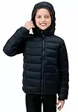 SOLOCOTE Jungen Wintermäntel Leichtgewichtige Wasserabweisende Winddichte Packbare Kapuzen Daunen Wie Wattierung Jacke,SLN2108-Navy-4Y