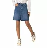 Nina Carter P213 Damen Kurzer Jeansrock mit Vorderem Schlitz Reißverschluss Stretch Used-Look, Blau (P213-5), L