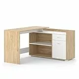 Vicco Eckschreibtisch Noira, Arbeitstisch für das Büro, Weiß/Sonoma, 135 x 77 cm mit Schublade