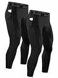 2er Pack Kompressionshose Herren mit Taschen, Lange Tights Leggings Sporthose Laufhosen Atmungsaktiv Funktionsunterhose Trainingshose Grundschicht