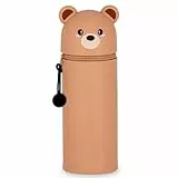 GDFJBG 2-in-1 Silikon Federmäppchen - Kawaii,Tischstifthalter Federtasche Tischstifthalter, Reißverschluss, Silikon, Stiftetasche Buntstifte Marker (Bär)