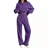 DUHGBNE loungewear für frauen Jogginganzug Damen Set Trainingsanzug Zweiteiler Winter Gefüttert Jogginganzug Warme Freizeitanzug Bequeme Sportanzug Einfarbig Tracksuit Baumwolle Sweatsuit 2 Teilig