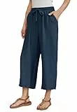 Leinenhose Damen 7/8 Weites Bein Sommerhose Damen Leicht Elegant Leinenhose Stoffhose Causal Locker Freizeithose Hohe Taille Sommer Hosen für Urlaub und Alltag