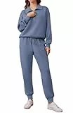 PINSPARK Jogginganzug Damen Set Trainingsanzug Halber Reißverschluss Zweiteiler Tracksuit Langarm Outfit Freizeitanzug Einfarbig Jogger Sportanzug Blau M
